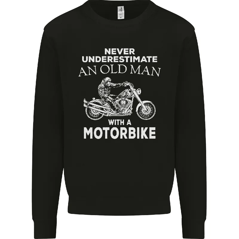 Biker Old Man Motorbike Motorcycle Funny Mens Sweatshirt Jumper Hoodie with Typography Text Message