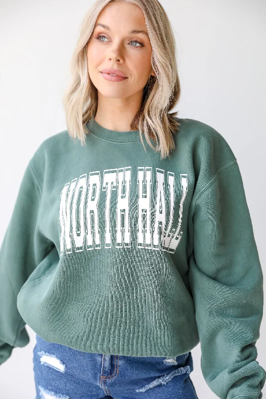 Green North Hall Sweatshirt Hoodie with Batwing Sleeves Loose Dramatic