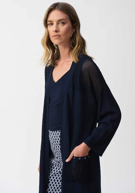 Joseph Ribkoff Wide Knit Cardigan, Navy Toggled Drawstring Belted