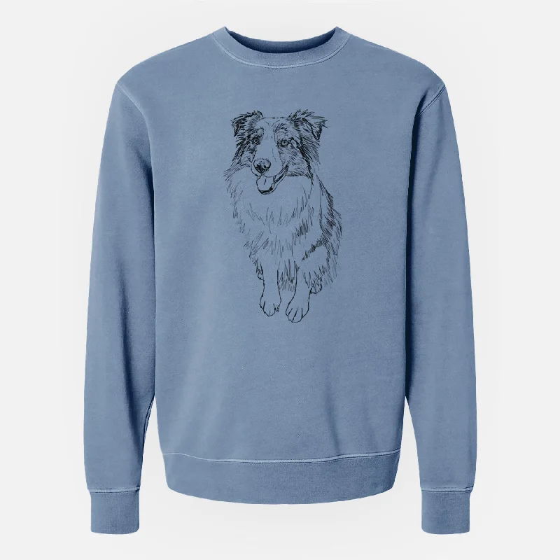 Doodled Daisy the Australian Shepherd - Unisex Pigment Dyed Crew Sweatshirt Hoodie with Ribbed Cuffs Snug Fit Comfort