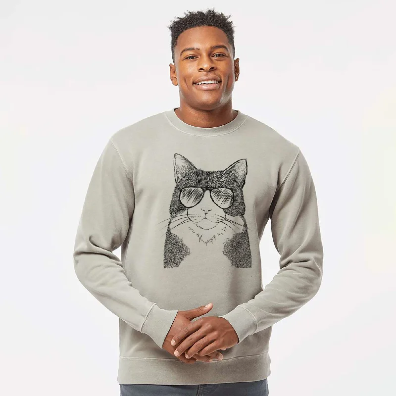 Aviator Tux the Tuxedo Cat - Unisex Pigment Dyed Crew Sweatshirt Hoodie with Relaxed Fit Easy Casual