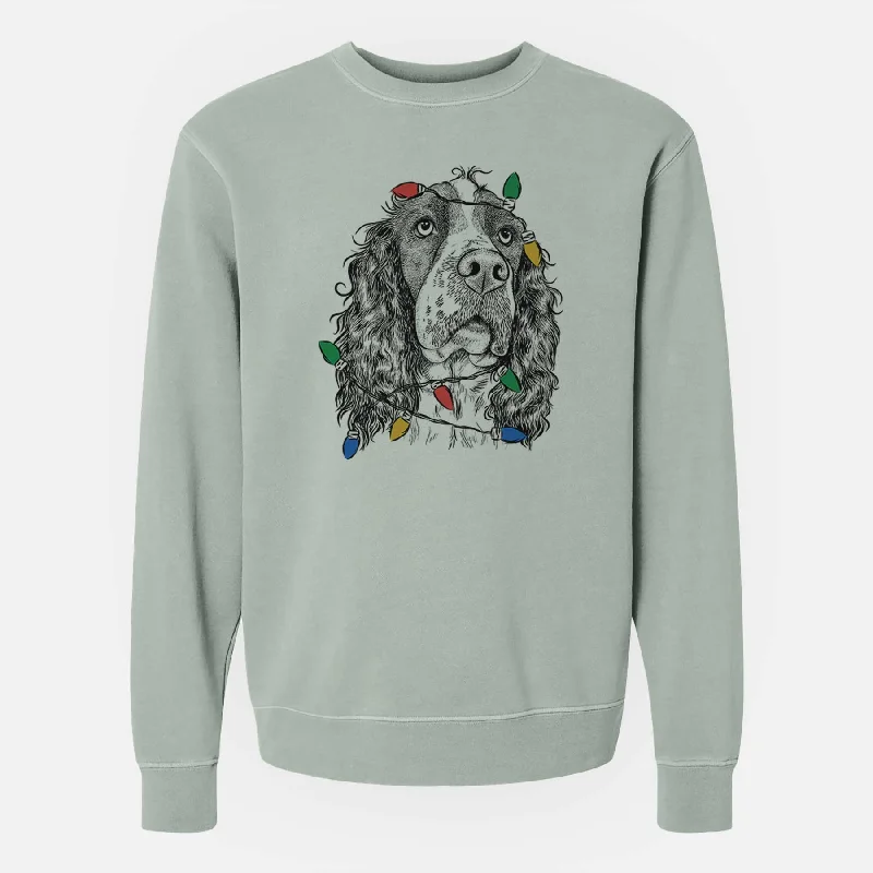 Christmas Lights Millie Mae the English Springer Spaniel - Unisex Pigment Dyed Crew Sweatshirt Hoodie with Mesh Breathable Sporty