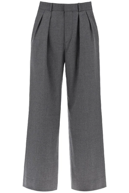 Wardrobe.nyc wide leg flannel trousers for men or W2075PCFL CHARCOAL High Waist Slim Fit Ankle Length