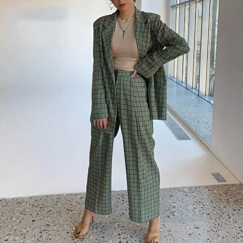 Elegant Plaid Two-pieces Women Blazer Suit Casual Female Blazer Set Women's Leather Blazer Elegant Plaid Two-pieces Women Blazer Suit Casual Female Blazer Set Women's Leather Blazer