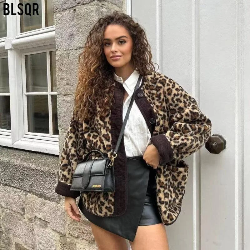 Ladies Polar Fleece Leopard Botton Jacket A34397 Plaid Jacket Tartan Jacket Houndstooth Jacket