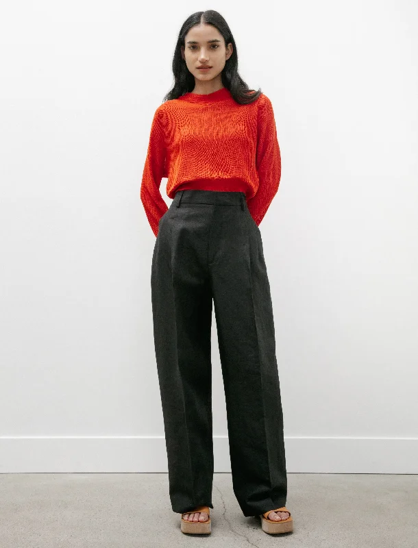 Double Pleated Wide Trousers Washi Linen Canvas Black Trousers Denim Blue