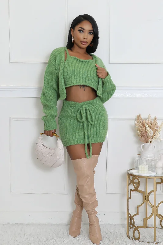 28085P - KNIT TOP&SKIRT SETS WITH CARDIGAN Seamless Knitted Crochet