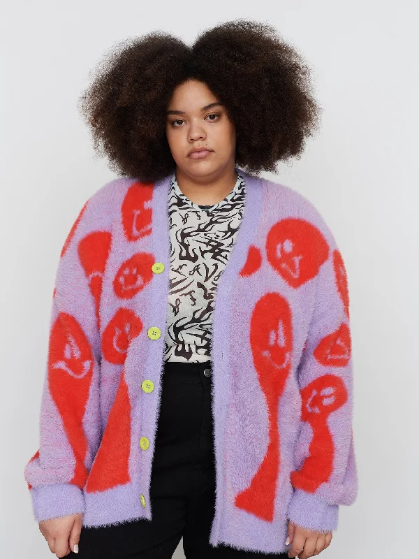 Lava Lamp Fluffy Knit Cardigan Real Fur Shearling Chenille