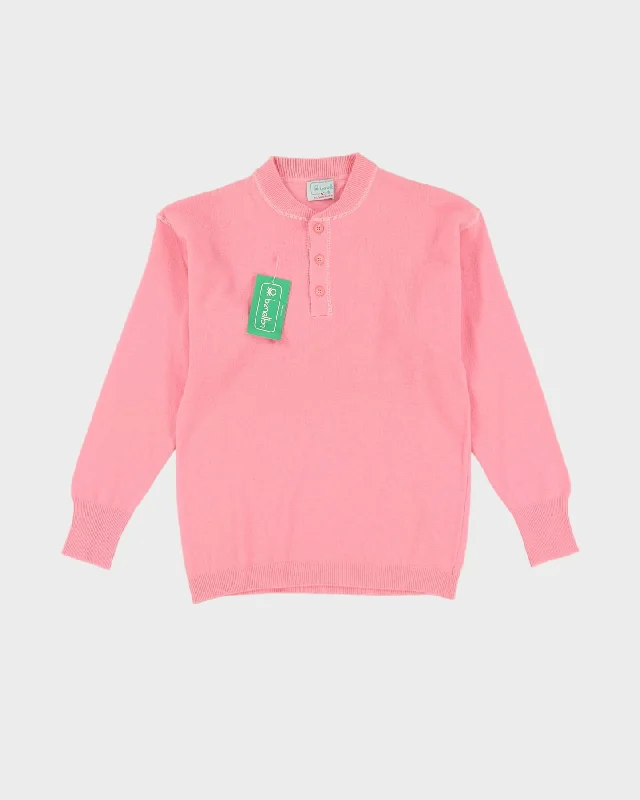 Vintage 80s Deadstock With Tags Benneton Pink Quarter-Button Pullover Knit - S Thick Cable Knit