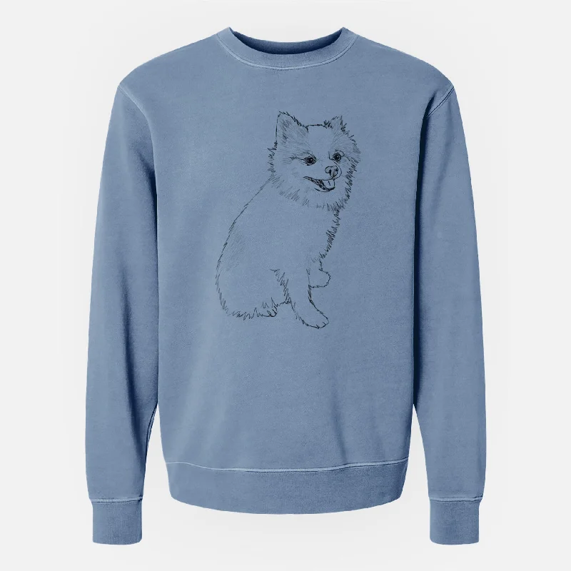 Doodled Edison the Pomeranian - Unisex Pigment Dyed Crew Sweatshirt Hoodie with Logo Branding Identity