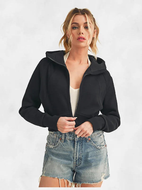 AEMI+CO Deva Cropped Hooded Jacket Welt Pockets Slit Pockets Flap Pockets