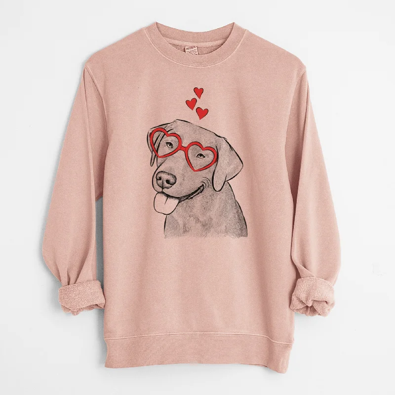 Valentine Zeppelin the Black Labrador - Unisex Pigment Dyed Crew Sweatshirt Hoodie with Hem Frayed Vintage Worn Valentine Zeppelin the Black Labrador - Unisex Pigment Dyed Crew Sweatshirt Hoodie with Hem Frayed Vintage Worn
