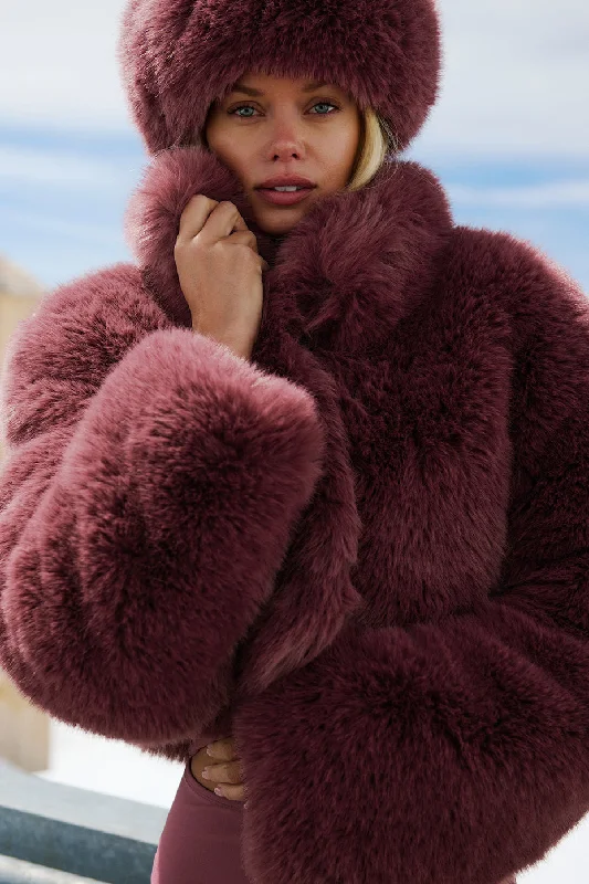 Opulent Faux Fur Cropped Jacket - Burgundy Truffle Chenille Fabric Brocade Fabric Lace Fabric Opulent Faux Fur Cropped Jacket - Burgundy Truffle Chenille Fabric Brocade Fabric Lace Fabric