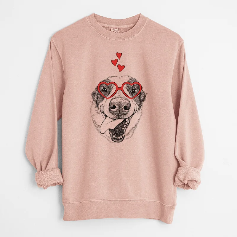 Valentine Elwood the Border Collie - Unisex Pigment Dyed Crew Sweatshirt Hoodie with Lining Warm Insulated