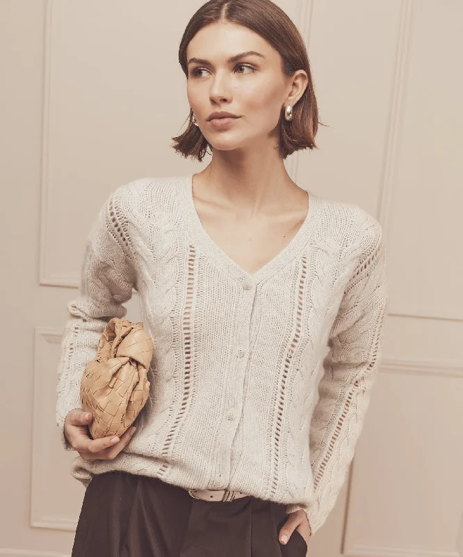 Wool Cashmere Statement Cable Cardigan Mesh Fabric Canvas Fabric Denim Fabric