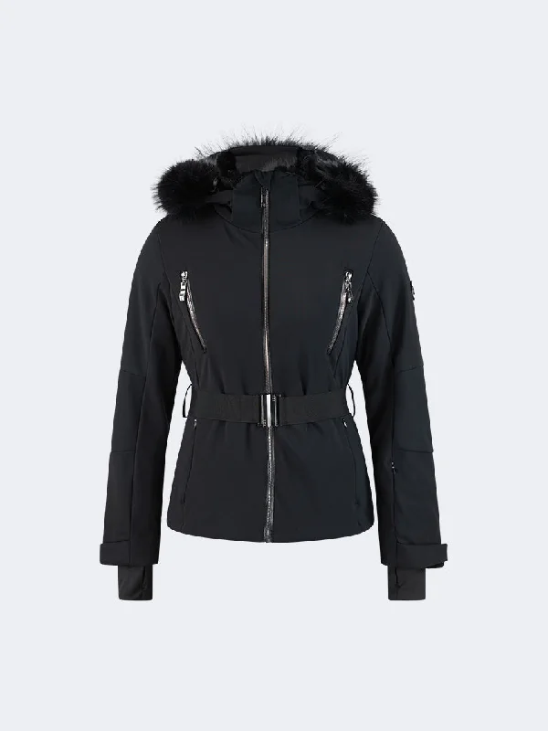 Oil And Gaz Comfortable Women Skiing Jacket Black/Gun Hoodie Zip-Up Jacket Button-Up Jacket