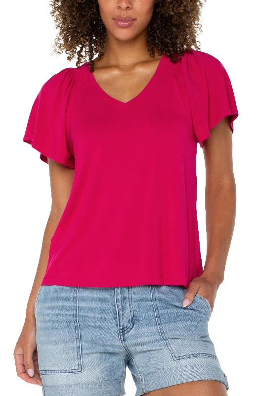 FLUTTER SLEEVE KNIT TOP Polka Dot Knit Top
