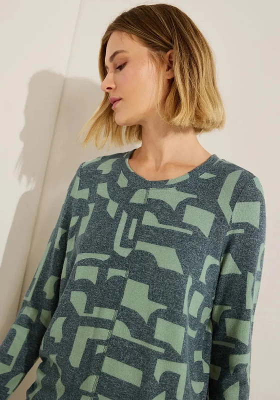 Cecil Letter Print Soft Knit Top, Deep Lake Green Melange Winter Knit Top