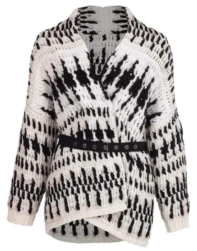 Hand Crocheted Belted Cardigan Mesh Fabric Canvas Fabric Denim Fabric