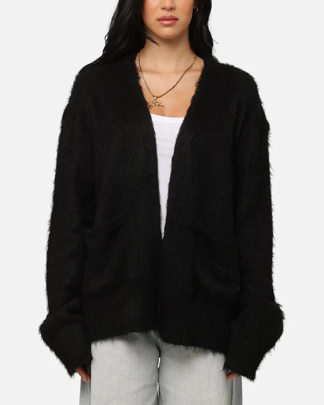 XXIII Fuzzy Cardigan Black Stretchy Elastic Breathable