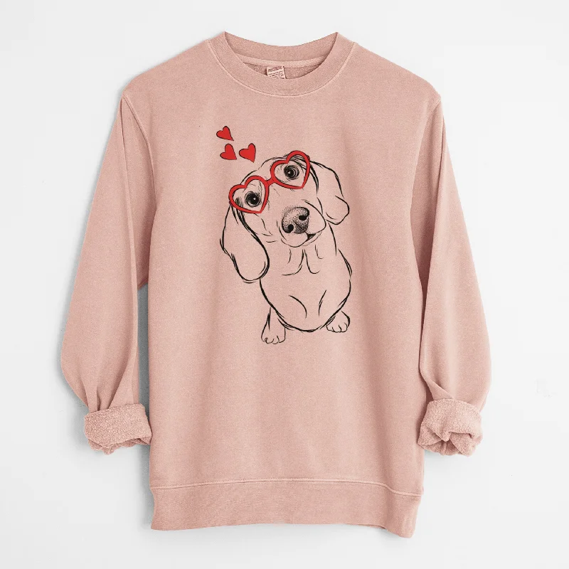 Valentine Bill the Dachshund - Unisex Pigment Dyed Crew Sweatshirt Hoodie with Bell Sleeves Flared Feminine Valentine Bill the Dachshund - Unisex Pigment Dyed Crew Sweatshirt Hoodie with Bell Sleeves Flared Feminine