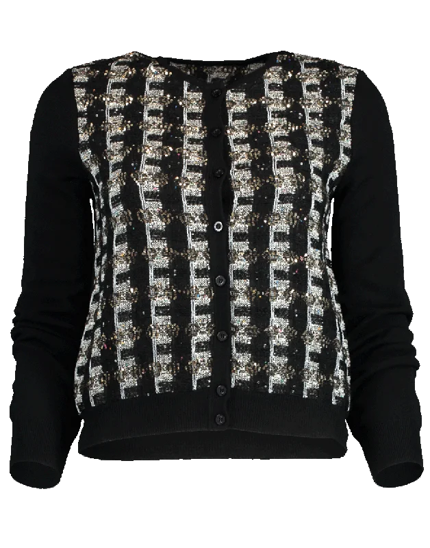 Tweed Crewneck Cardigan Silk Blend Satin Velvet