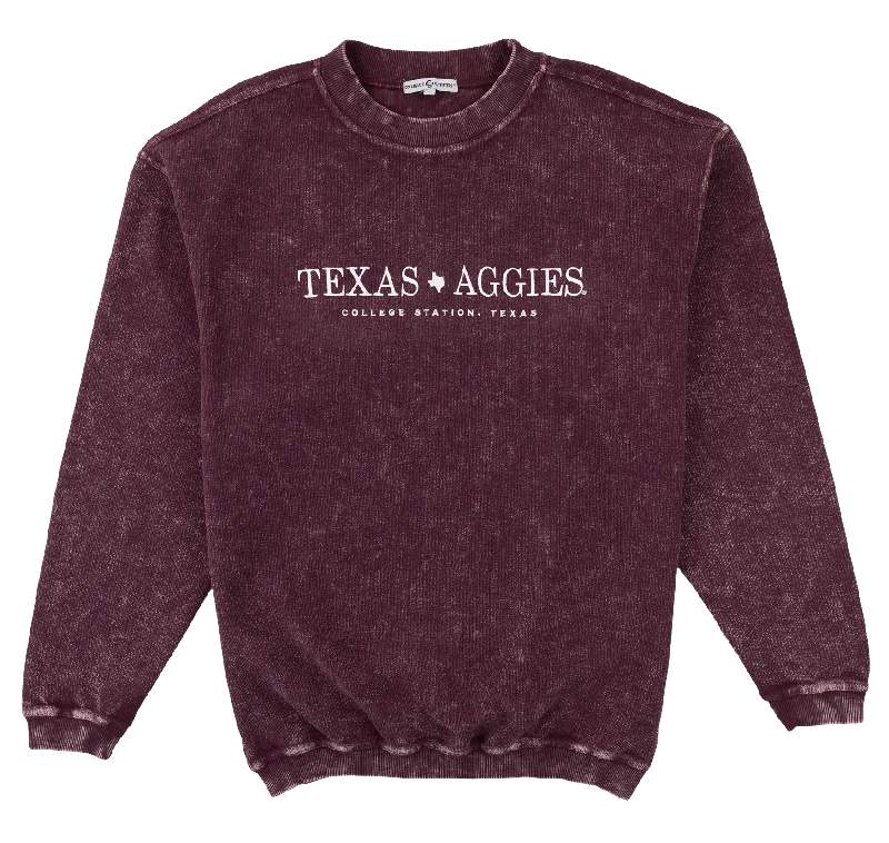 Texas Aggies Simple Embroidered Design Corduroy Pullover Flutter Sleeve Feminine