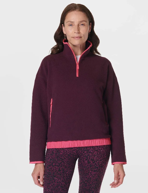 Mallow Half Zip Pullover - Midnight Cherry Purple Blouson Sleeve Pullover