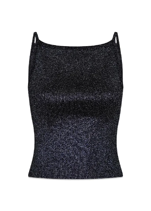 Marta Glitter Knit Top - Black Short Sleeve Knit Top