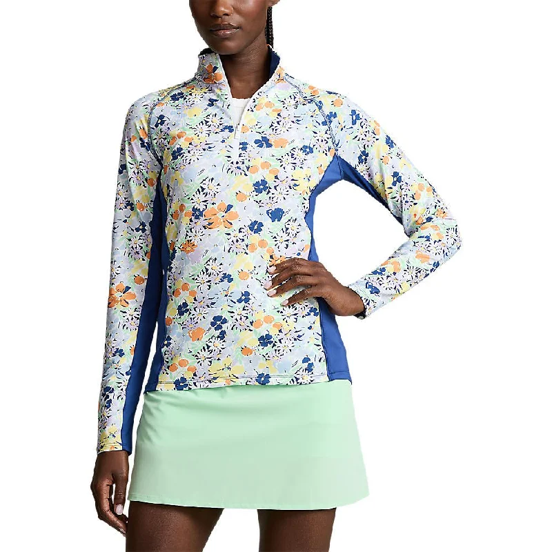 RLX Ralph Lauren Women's UV Jersey 1/4 Zip Pullover - Floral Bouquet Print Short Sleeve Top