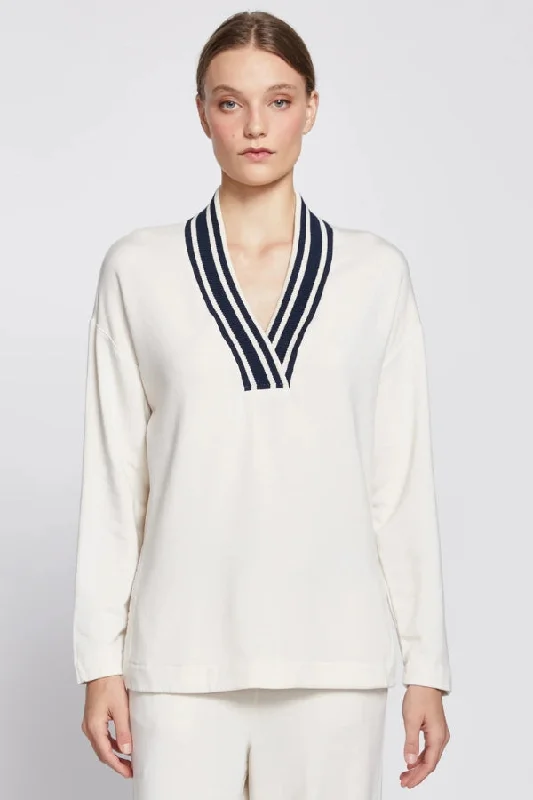 STATESIDE Softest Fleece Ribbed V-Neck Pullover Peter Pan Collar