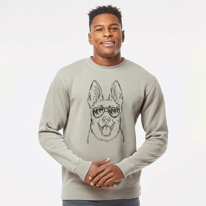 Aviator Brutus the German Shepherd - Unisex Pigment Dyed Crew Sweatshirt Hoodie with Mesh Breathable Sporty