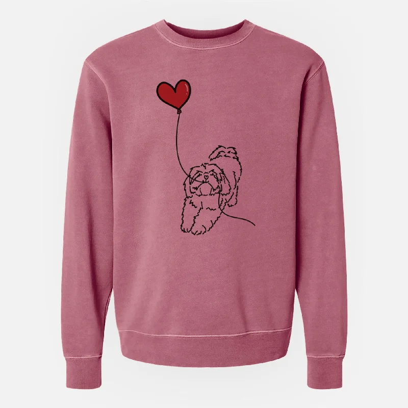 Lhasa Apso Heart String - Unisex Pigment Dyed Crew Sweatshirt Hoodie with Button Classic Timeless