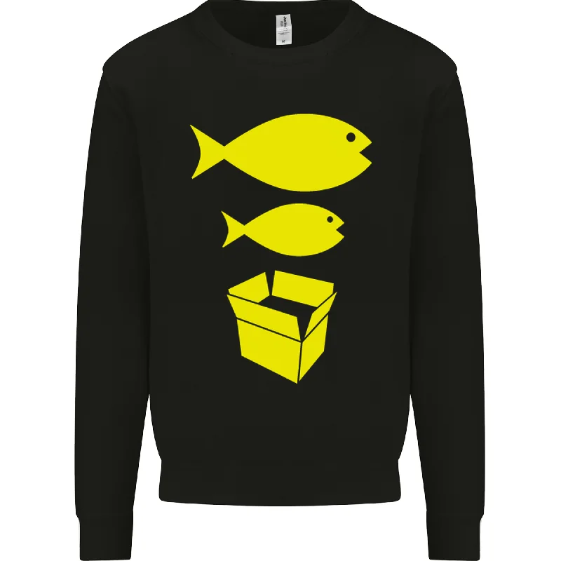 Big Fish Little Fish Cardboard Box Music Mens Sweatshirt Jumper Hoodie with Neon Bright Vibrant