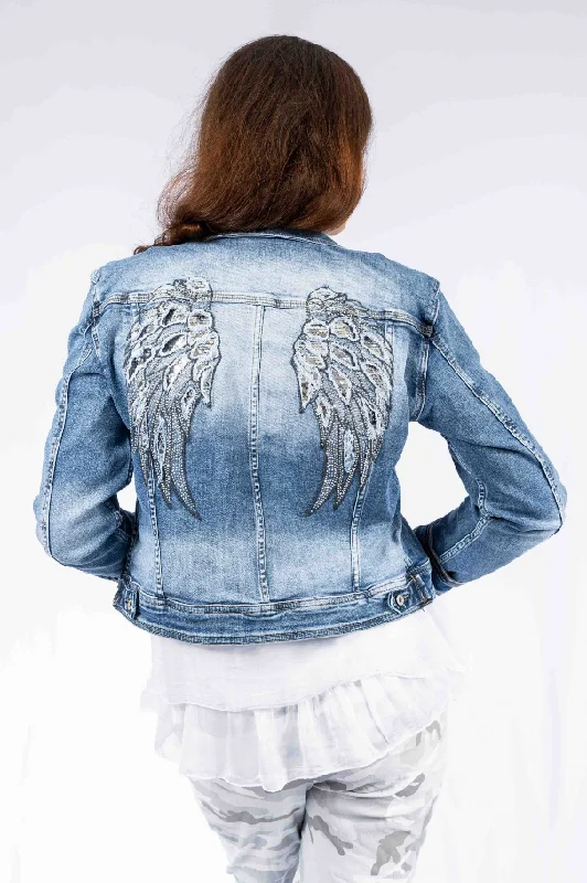 The Italian Closet - Denim Heaven Jacket with Angel Wing Back Belted Jacket Elasticated Jacket Padded Jacket