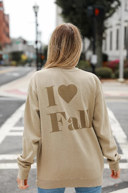 Tan I Love Fall Sweatshirt Hoodie with Hidden Zipper Minimalist Clean