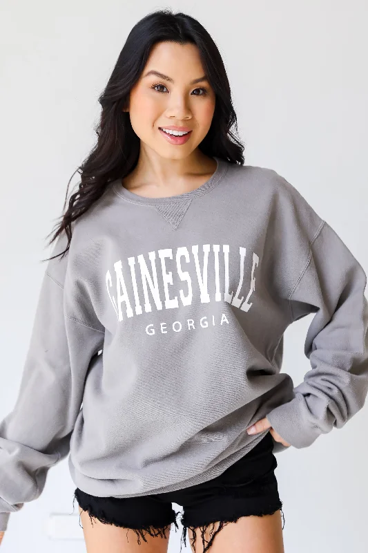 Grey Gainesville Georgia Sweatshirt Hoodie with Exposed Zipper Edgy Industrial