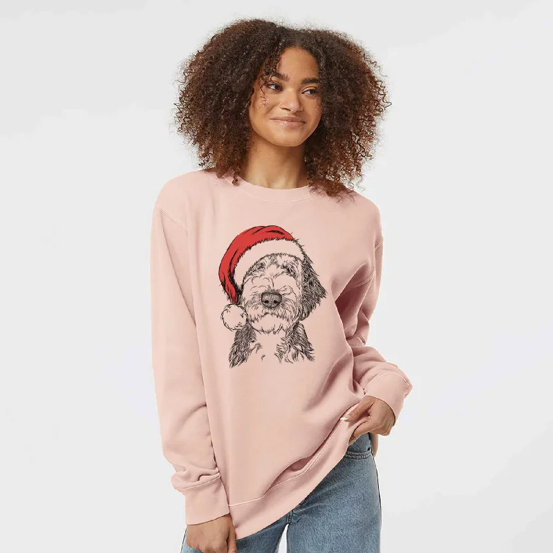 Santa Milo Fluff the Sheepadoodle - Unisex Pigment Dyed Crew Sweatshirt Hoodie with Fur Luxurious Winter