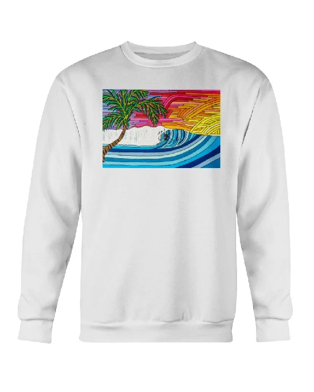 Palm Tree Sunset Surf - Crewneck Sweatshirt Hoodie with Monochrome Minimalist Simple