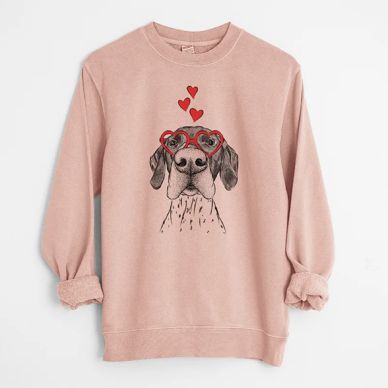 Valentine Booze the German Shorthaired Pointer - Unisex Pigment Dyed Crew Sweatshirt Hoodie with Ribbed Cuffs Snug Fit Comfort