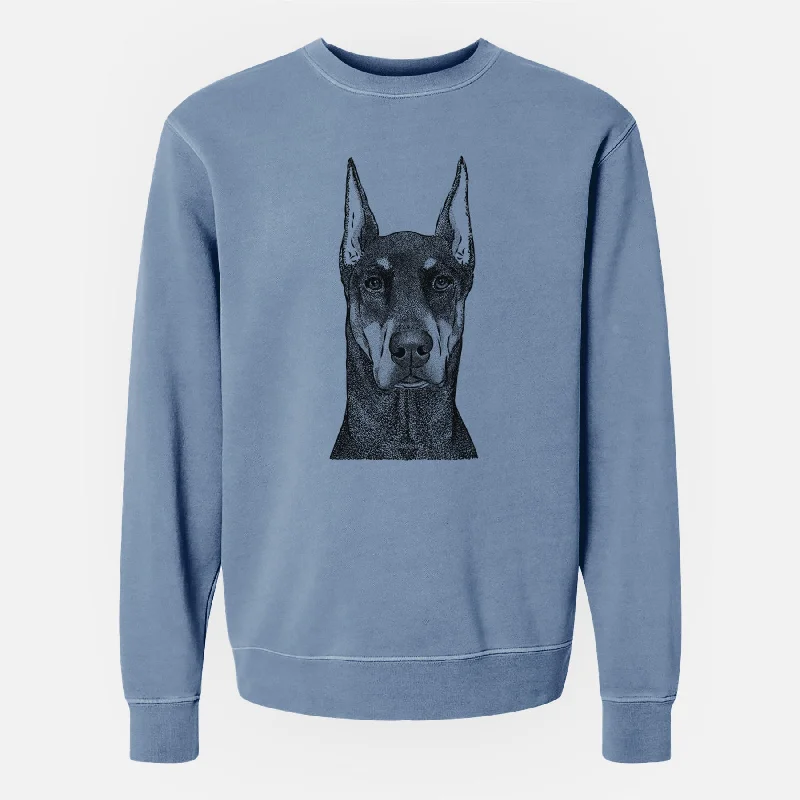 Bare Drake the Doberman Pinscher - Unisex Pigment Dyed Crew Sweatshirt Hoodie with Full-Zip Functional Layering