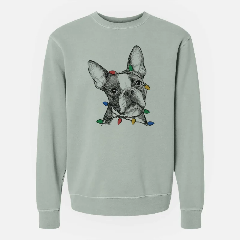 Christmas Lights Dee Dee the Boston Terrier - Unisex Pigment Dyed Crew Sweatshirt Hoodie with Lining Warm Insulated Christmas Lights Dee Dee the Boston Terrier - Unisex Pigment Dyed Crew Sweatshirt Hoodie with Lining Warm Insulated