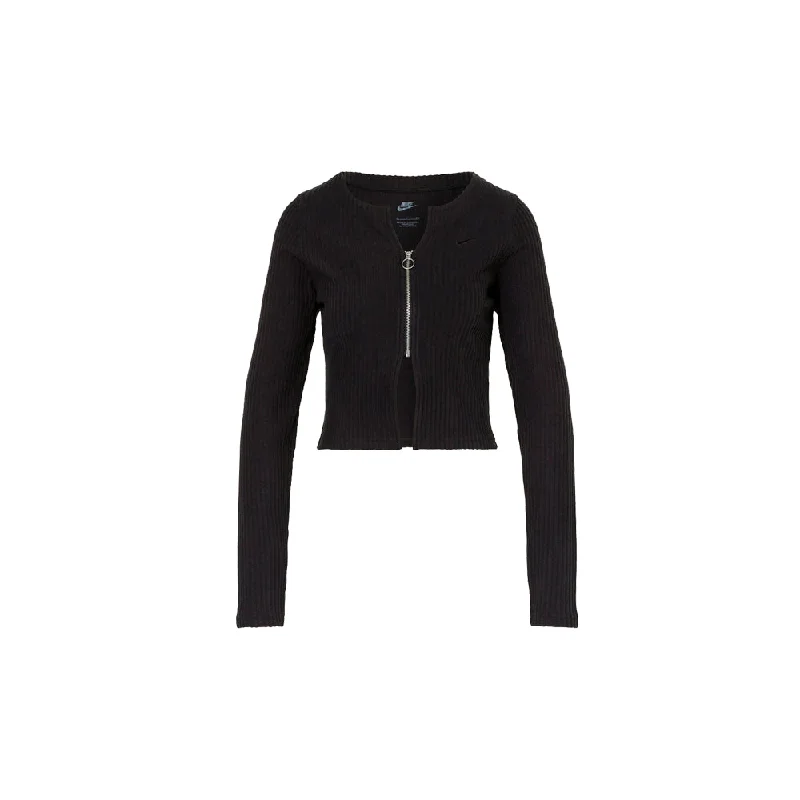 Women's Knit Rib FZ Cardigan (Black/Sail) Thin Thick Dense