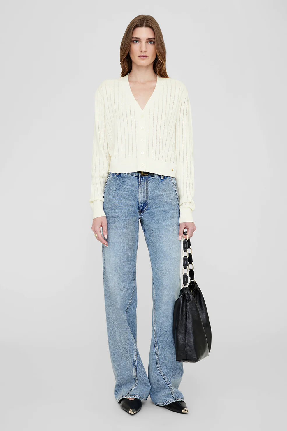 Anine Bing - Hazel Cardigan in Ivory Polka Dot Checkered Tartan