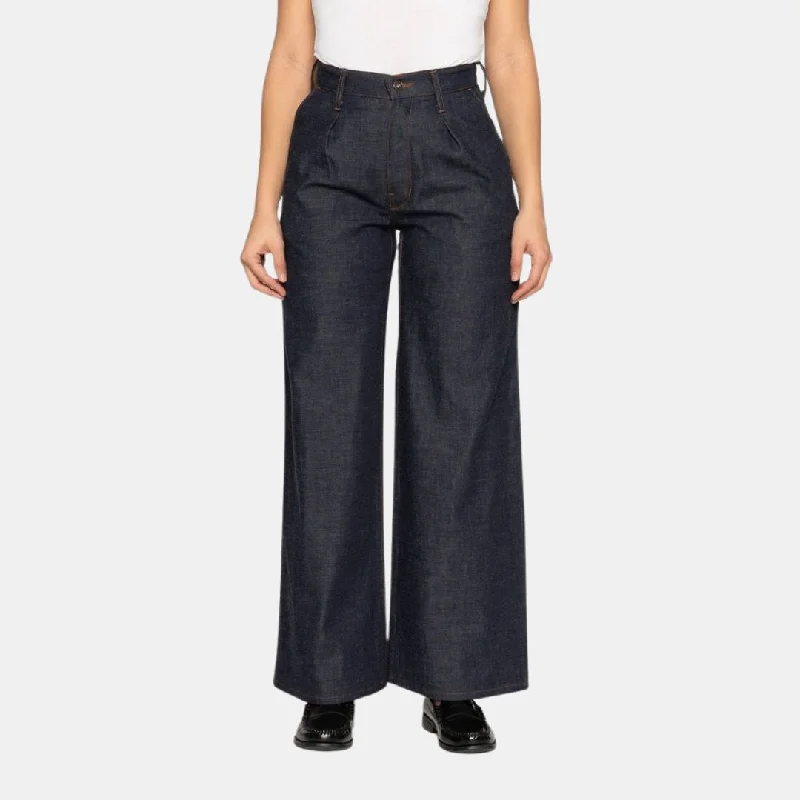 Wide Leg Trouser Slub Nep Rinsed Denim (Indigo) Trousers Seasonal Trendy