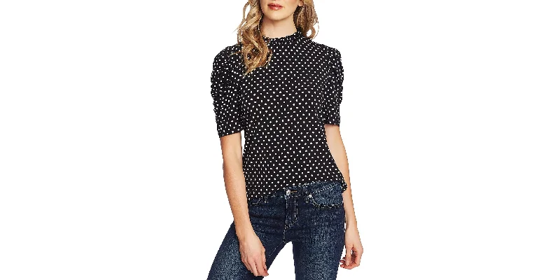 Women's Ruched Short Sleeve Polka-Dot Knit Top Bohemian Knit Top