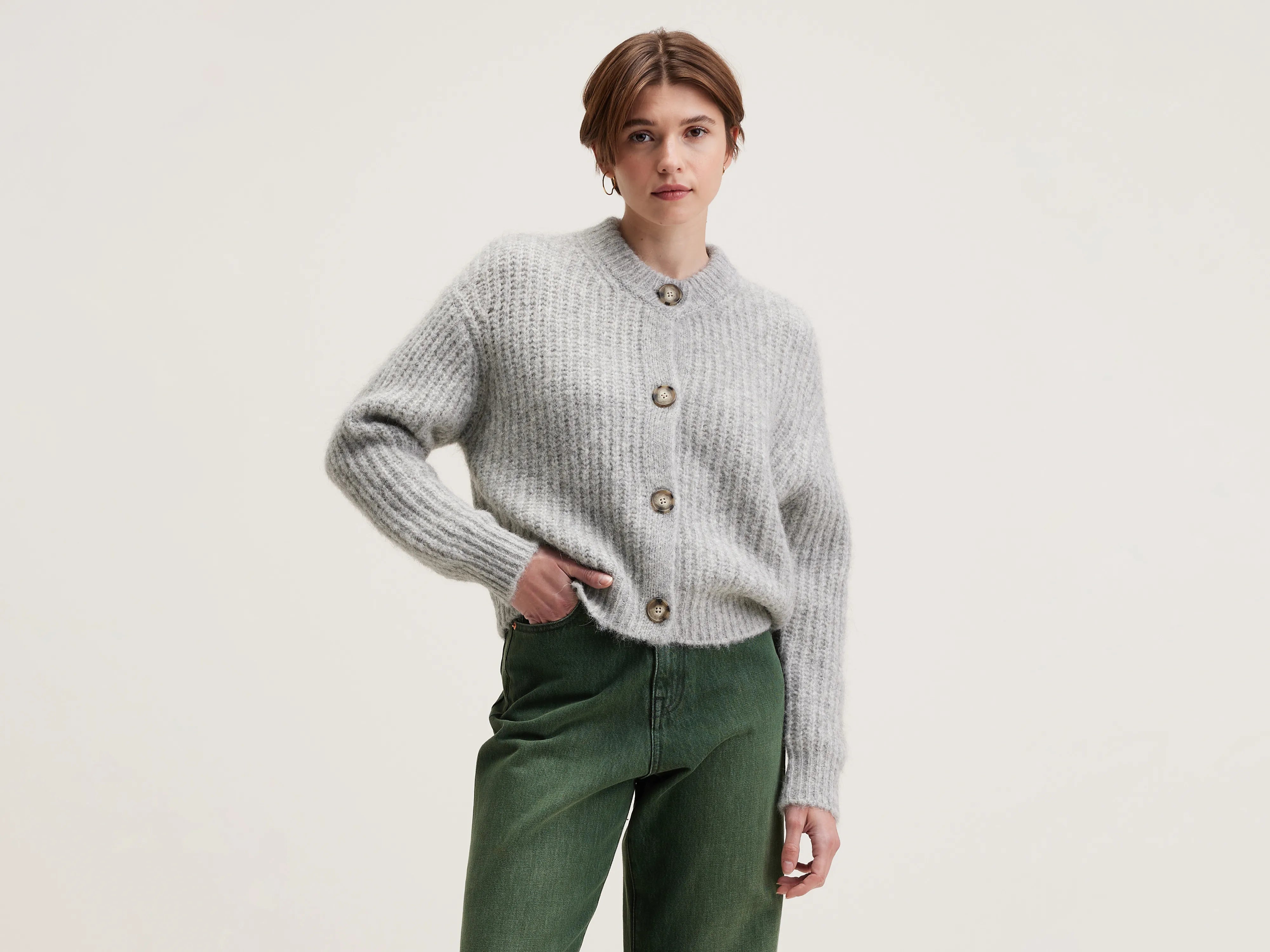 Adyka rib-knit cardigan (242 / W / LIGHT GREY) Patchwork Embroidered Appliqued