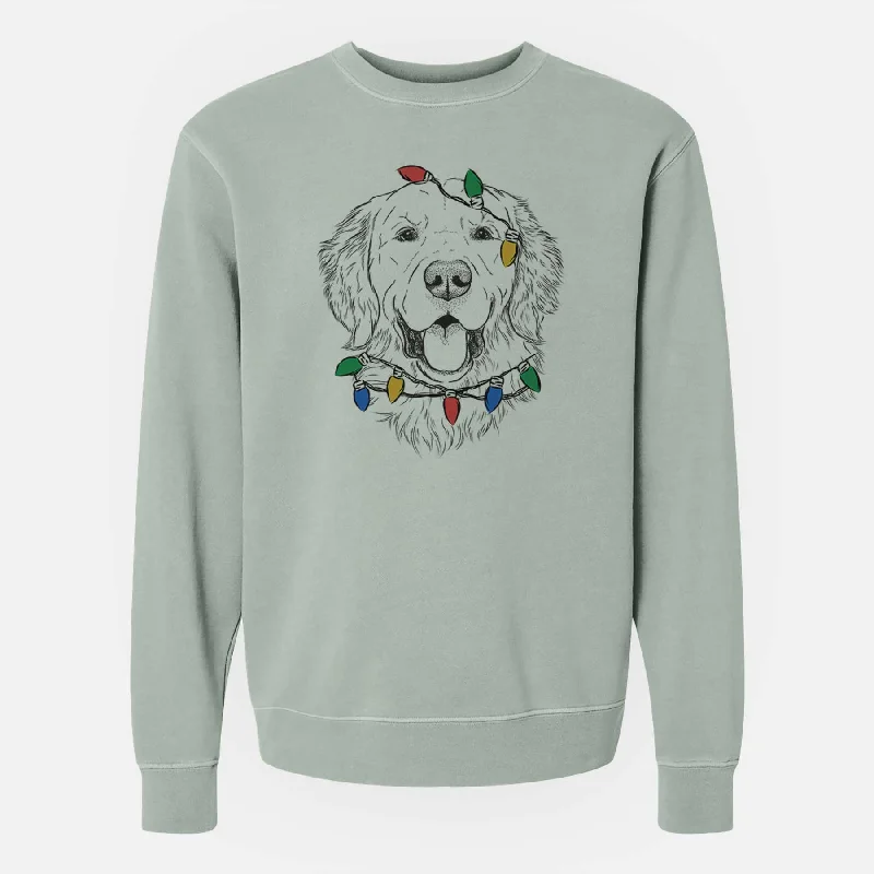 Christmas Lights Sam the Golden Retriever - Unisex Pigment Dyed Crew Sweatshirt Hoodie with Full-Zip Functional Layering