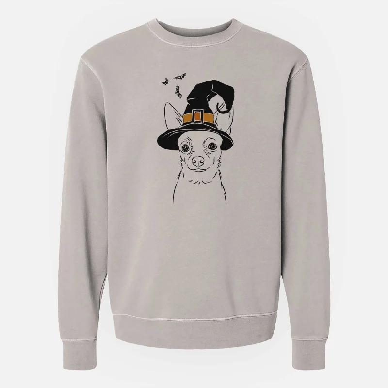 Witch Martini the Chihuahua - Unisex Pigment Dyed Crew Sweatshirt Hoodie with Elastic Cuffs Stretchable Comfortable Witch Martini the Chihuahua - Unisex Pigment Dyed Crew Sweatshirt Hoodie with Elastic Cuffs Stretchable Comfortable