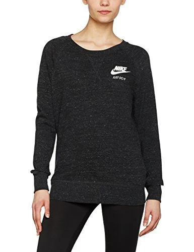 Nike Gym Vintage Crew Top Black/Sail Women's Long Sleeve Pullover Fitted Ribbed Sweater